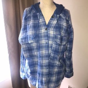 New XL So blue and white button up plaid hoodie